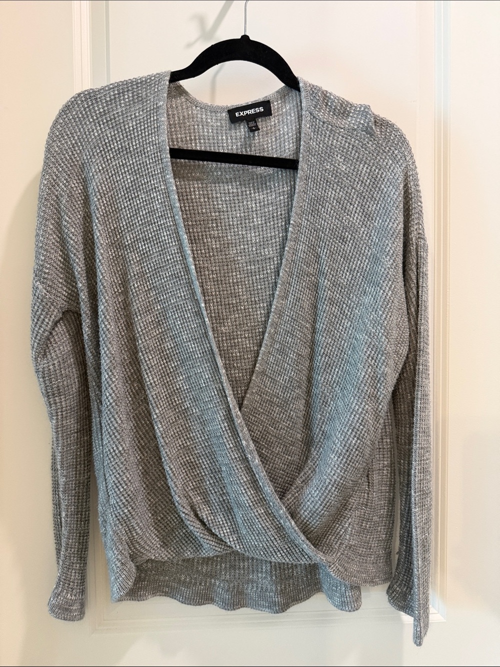 Express Gray Surplice V-Neck Knit Sweater